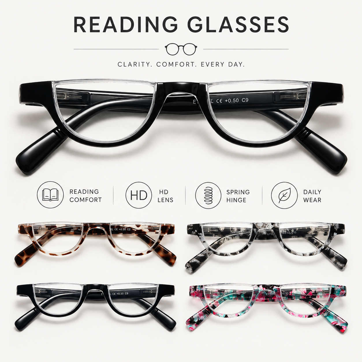 EYEURL Half Frame Reading Glasses for Women – 4 Pack Blue Light Blocking Computer Readers with Spring Hinges, Stylish Anti-UV Eyeglasses for Office and Daily Use