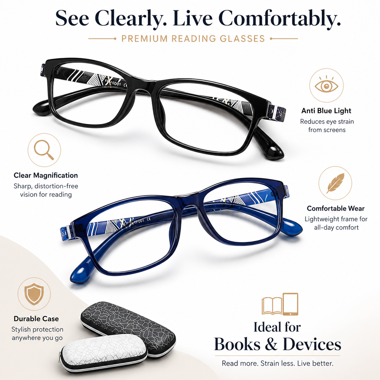 EYEURL 2 Pack Blue Light Blocking Reading Glasses for Women – Lightweight TR90 Frame Readers, Reduce Digital Eyestrain