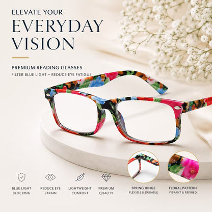Stylish Reading Glasses for Women, Blue Light Blocking Readers, Ladies Eyeglasses, Fashion Computer Eye Glasses, Cheaters