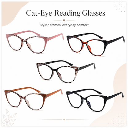 EYEURL Cat Eye Reading Glasses for Women – 5 Pack Blue Light Blocking Fashion Computer Readers with Spring Hinges, Anti-Glare Stylish Eyewear