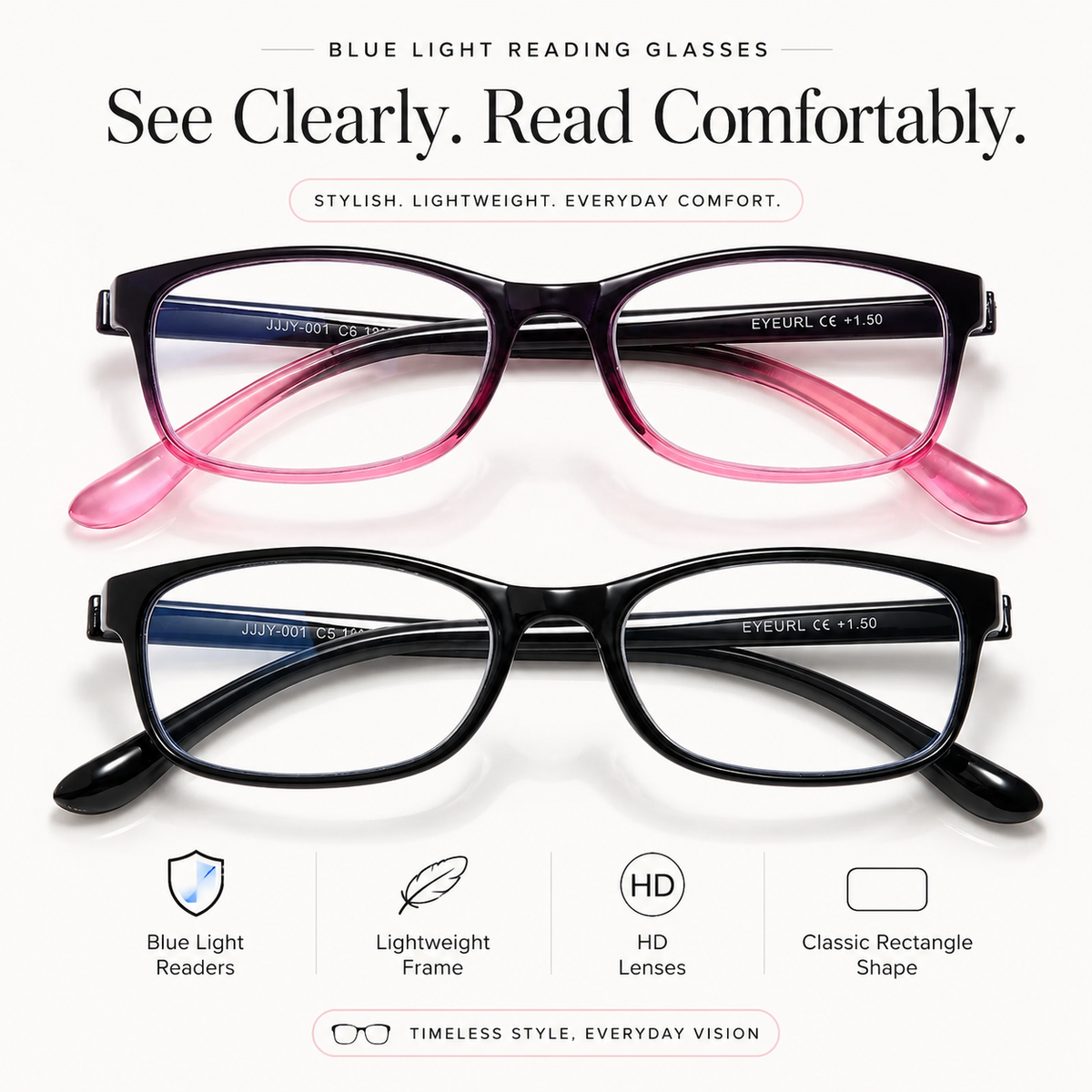 2-Pack Classic Blue-Light Readers for Women – Black & Pink - product photo 2