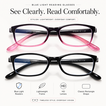 EYEURL 2 Pack Reading Glasses for Women – Blue Light Blocking TR90 Frame Readers, Lightweight Anti Eyestrain Computer Eyewear