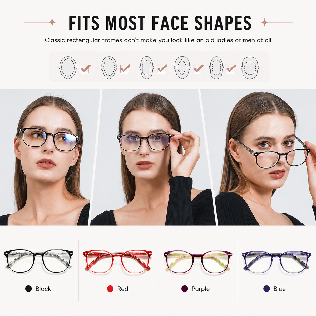 4-Pack Square Blue-Light Readers for Women - product photo 8