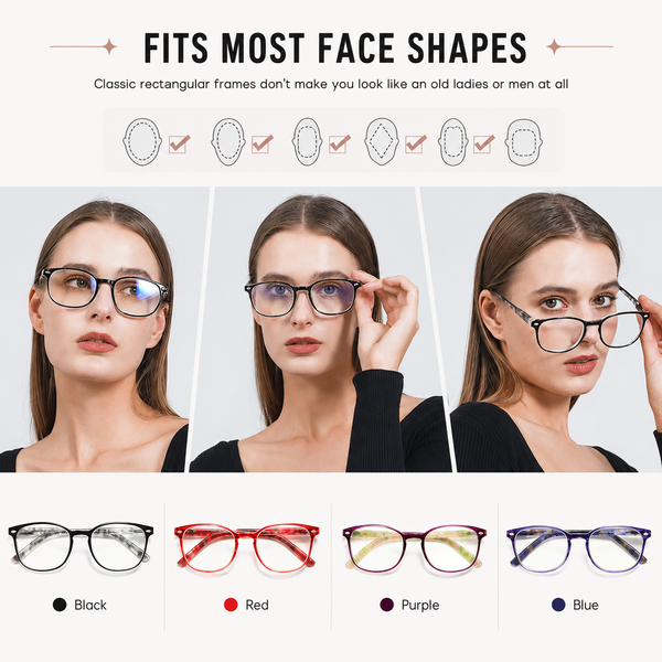 EYEURL Blue Light Blocking Reading Glasses Women, 4-Pack Spring Hinge Computer Readers,Anti UV Ray Square Nerd Eyeglasses +3.00