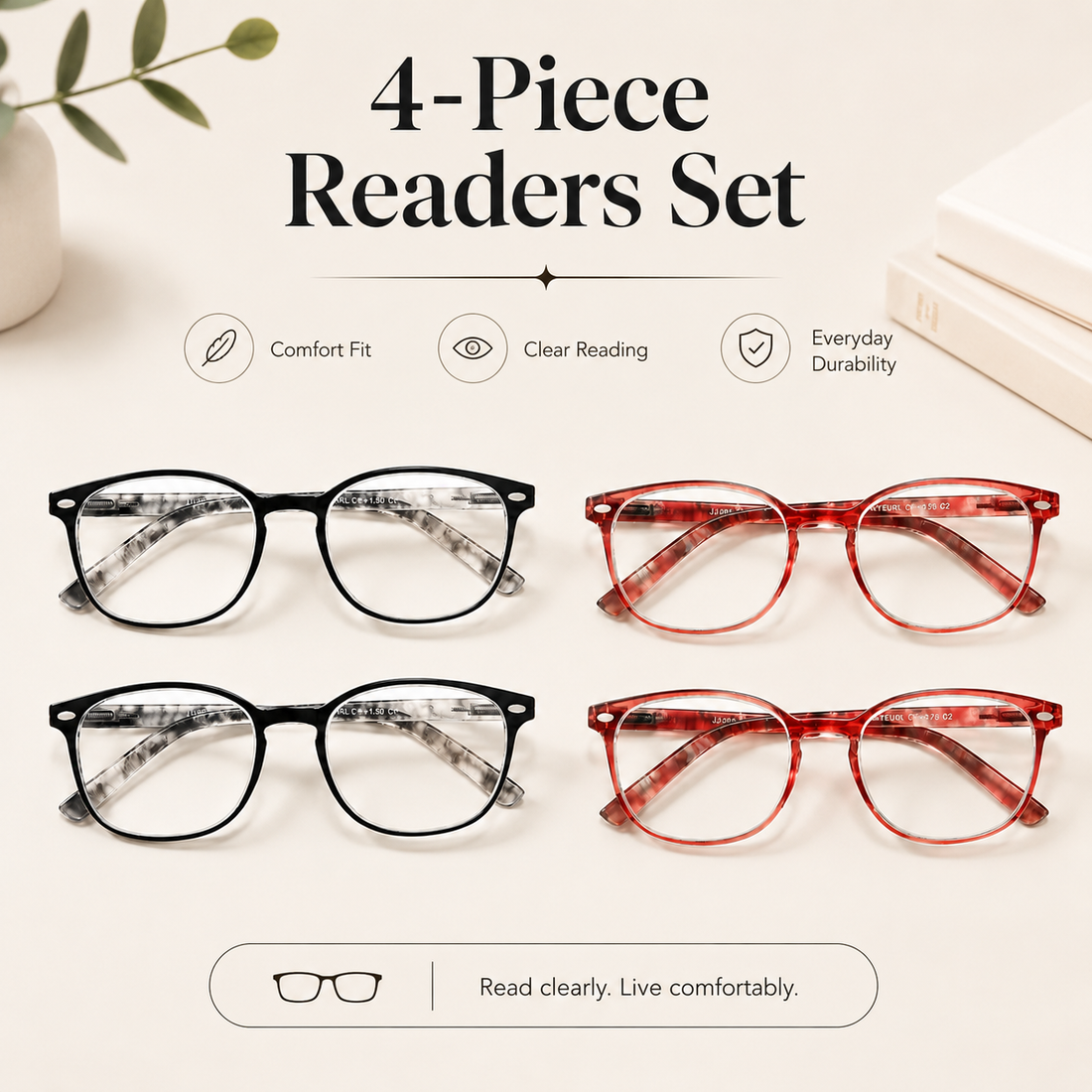 4-Pack Square Blue-Light Readers for Women - product photo 1