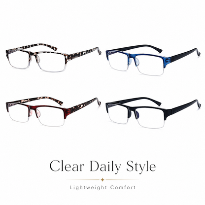 EYEURL 4 Pack Half Frame Blue Light Reading Glasses – Stylish Rectangle Semi-Rimless Readers for Men and Women, Lightweight Eyewear with Spring Hinges