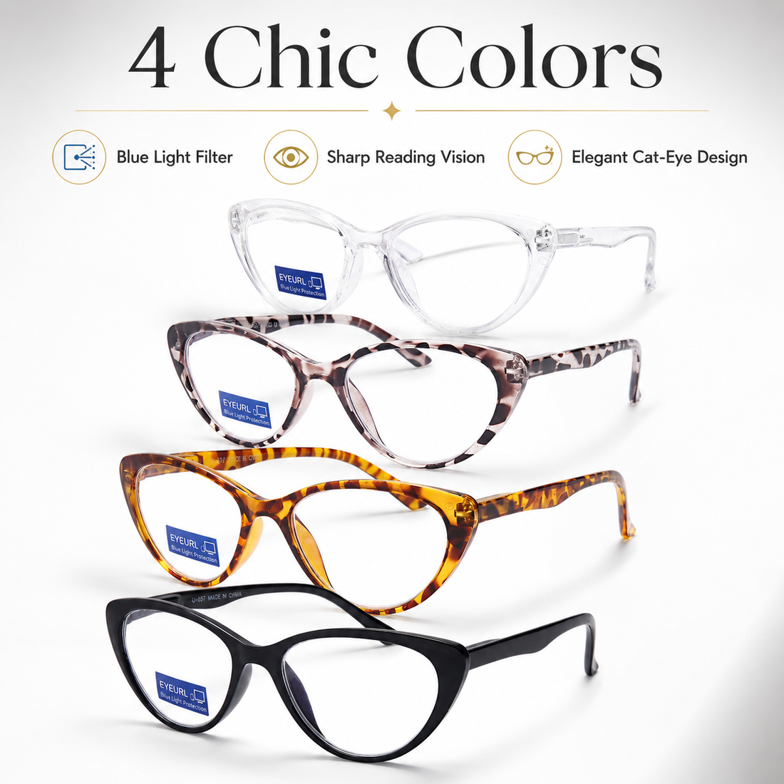 4-Pack Cat-Eye Blue-Light Readers for Women – Tortoise - product photo 1