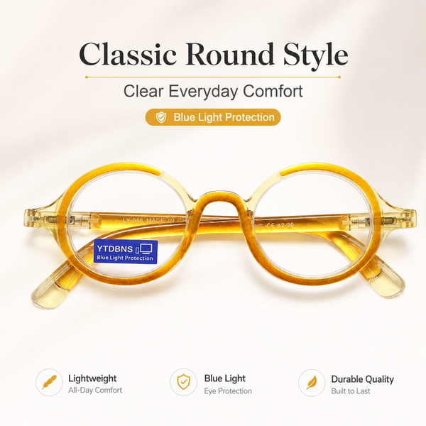 Retro Round Reading Glasses for Men and Women, Stylish Color Frame Design, Blue Light Blocking, Spring Hinges, Anti Eye Strain Computer Readers