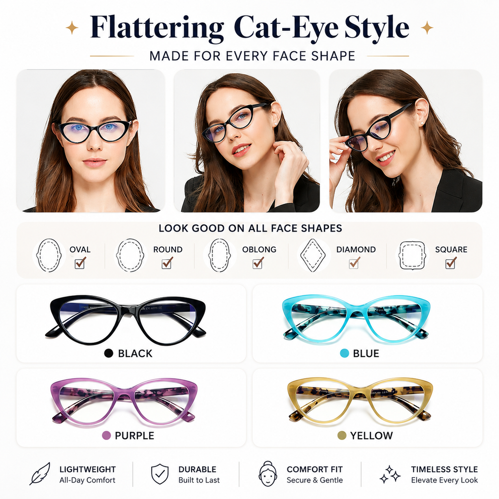 EYEURL Cat Eye Reading Glasses for Women Blue Light Blocking Readers Pack of 4, Computer Glasses with Pattern Design, 2.50 Magnification, Durable Plastic Frame with Spring Hinges, Anti UV Rays