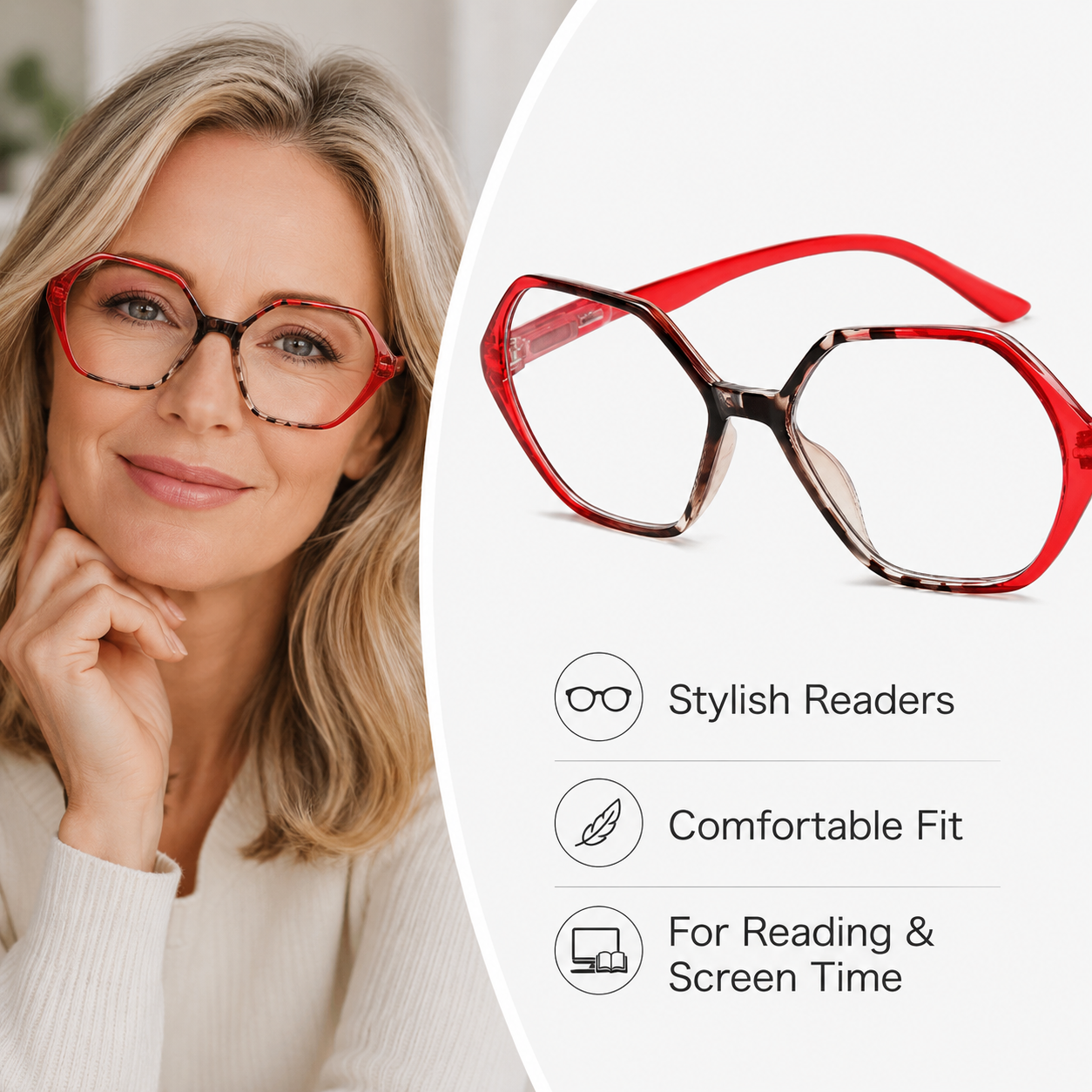 EYEURL Diamond Shaped Reading Glasses for Women – 4 Pack Blue Light Blocking Vintage Computer Readers with Spring Hinges, Anti-Glare Lightweight Eyewear
