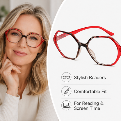 EYEURL Diamond Shaped Reading Glasses for Women – 4 Pack Blue Light Blocking Vintage Computer Readers with Spring Hinges, Anti-Glare Lightweight Eyewear