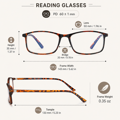 Professional Reading Glasses for Men/Women, Blue Light Blocking Computer Readers with Spring Hinges for Glare and UV Protection