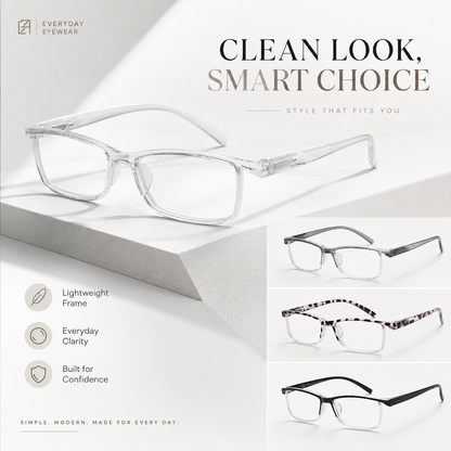 EYEURL Fashion Half Frame Reading Glasses – 4 Pack Blue Light Blocking Rectangle Semi-Rimless Eyeglasses for Men and Women with Spring Hinges