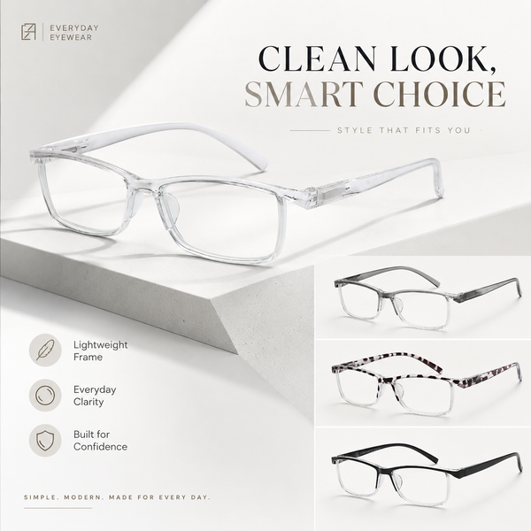 EYEURL Fashion Half Frame Reading Glasses – 4 Pack Blue Light Blocking Rectangle Semi-Rimless Eyeglasses for Men and Women with Spring Hinges