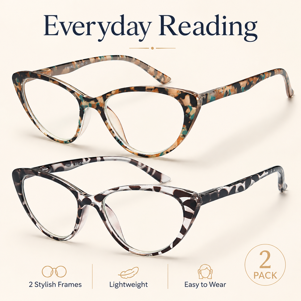 EYEURL Cat Eye Reading Glasses for Women - 2 Pack Blue Light Blocking Computer Readers Spring Hinge Anti Glare/UV Ray Eyeglasses