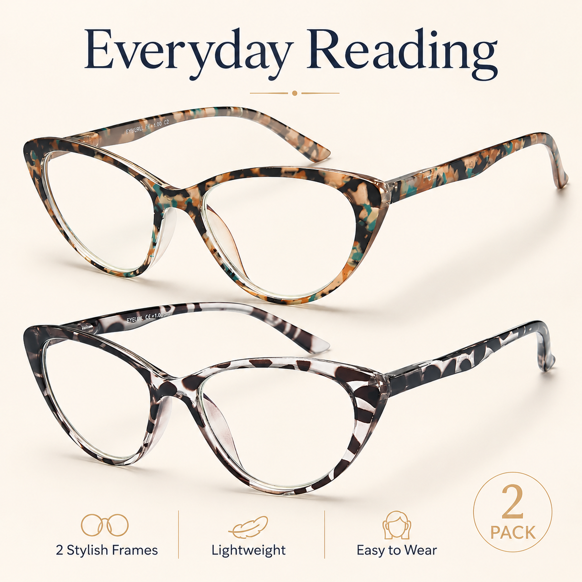 2-Pack Cat-Eye Readers for Women – Tortoise & Champagne - product photo 3