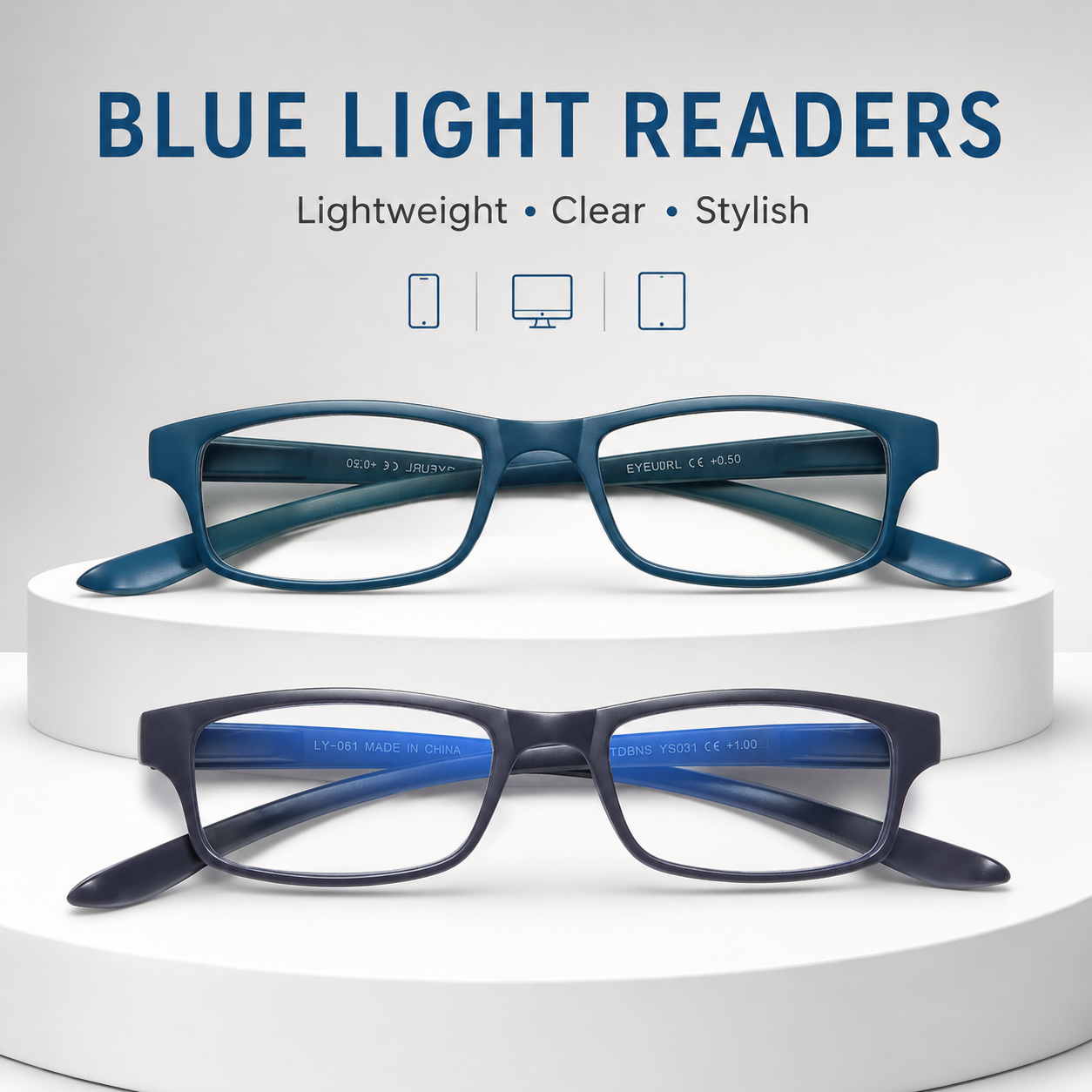 EYEURL Blue Light Blocking Neck Hanging Reading Glasses – 2 Pack Computer Readers for Women and Men with Spring Hinges, Practical Anti-Glare Eyewear