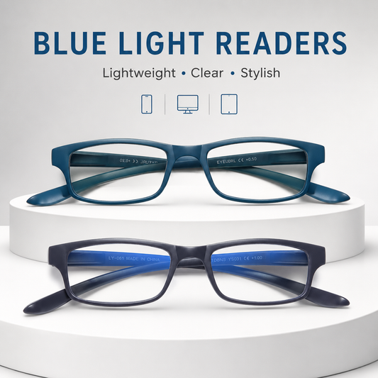 EYEURL Blue Light Blocking Neck Hanging Reading Glasses – 2 Pack Computer Readers for Women and Men with Spring Hinges, Practical Anti-Glare Eyewear