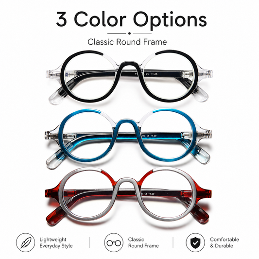 Unisex Retro Round Reading Glasses – Fashion Color Frame Blue Light Blocking Readers, Spring Hinges for Comfort and Eye Protection