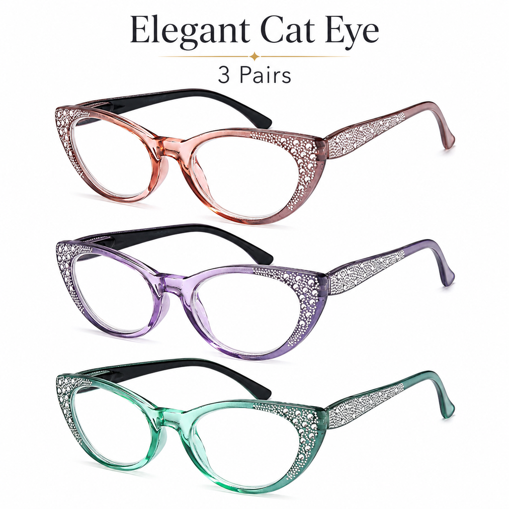 EYEURL Cat Eye Reading Glasses for Women Blue Light Blocking 3 Pack Ladies Computer Readers with Spring Hinge Lightweight Eyeglasses Anti Eyestrain 2.75