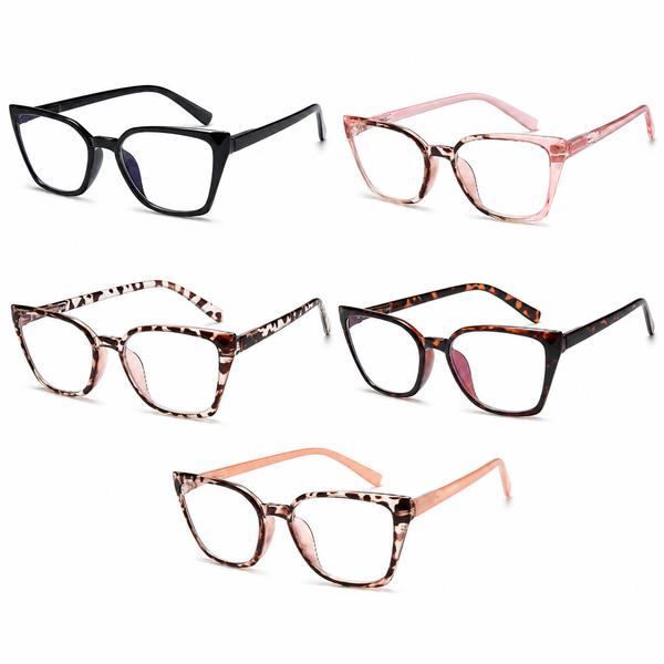 EYEURL 5-Pack Cat Eye Reading Glasses for Women – Fashionable Blue Light Blocking Reading Glasses with Square Frames, Spring Hinges & Magnification