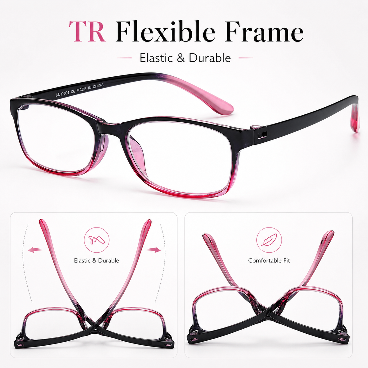 2-Pack Classic Blue-Light Readers for Women – Black & Pink - product photo 4