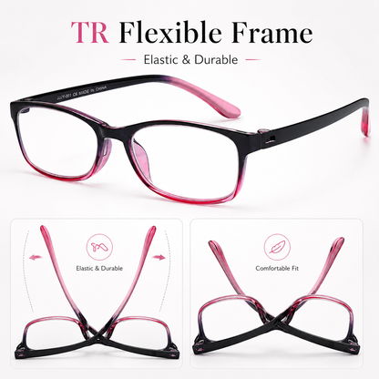 EYEURL 2 Pack Reading Glasses for Women – Blue Light Blocking TR90 Frame Readers, Lightweight Anti Eyestrain Computer Eyewear