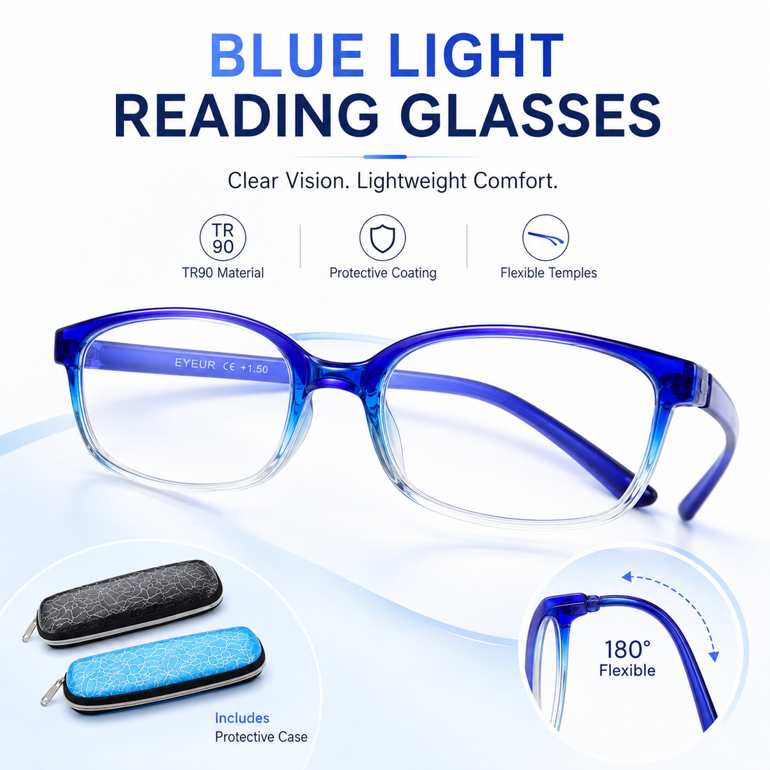 2-Pack Full-Rim Blue-Light Readers for Women – Black & Blue - product photo 2