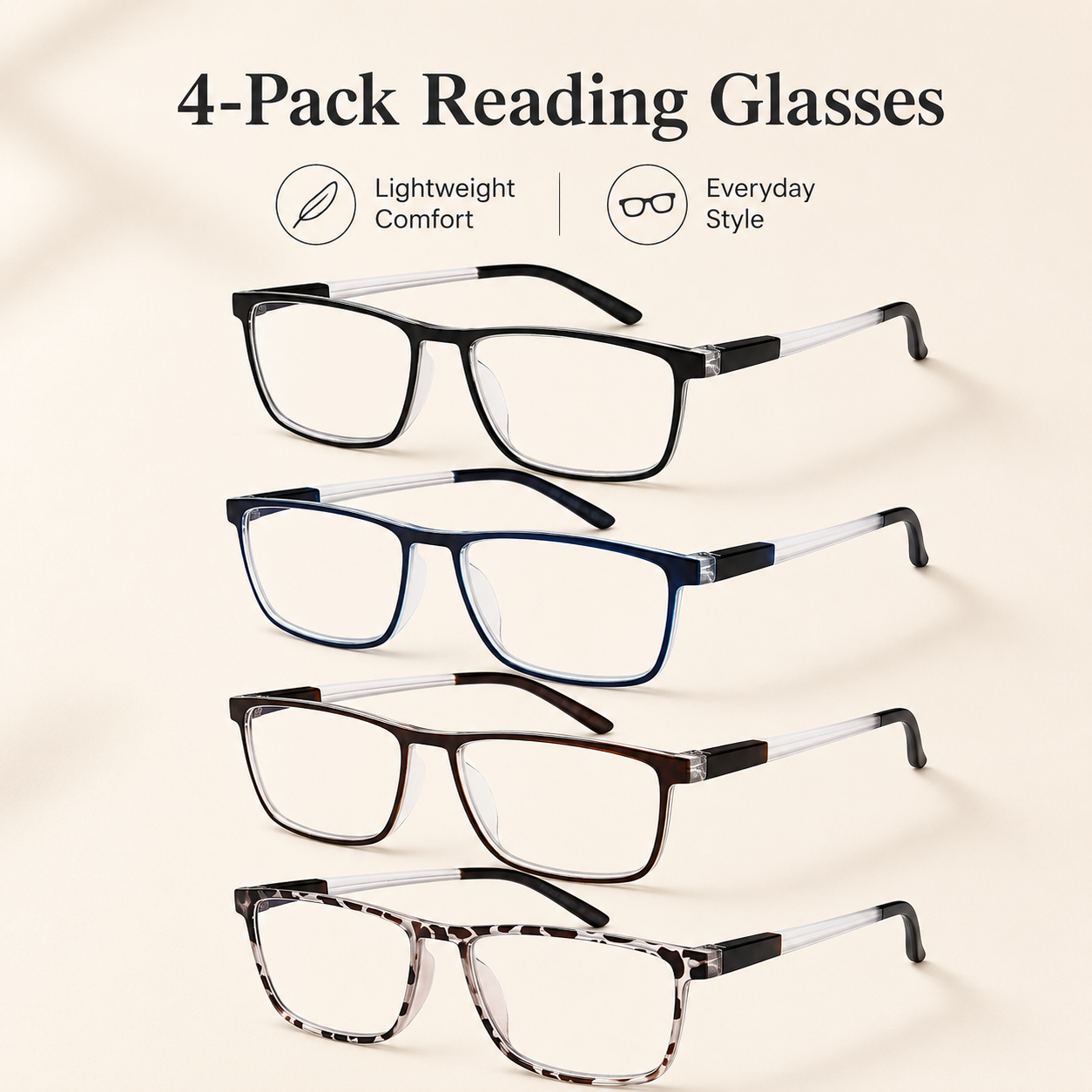 EYEURL 4 Pack Reading Glasses for Men and Women - Blue Light Blocking Readers with Spring Hinges+1.75
