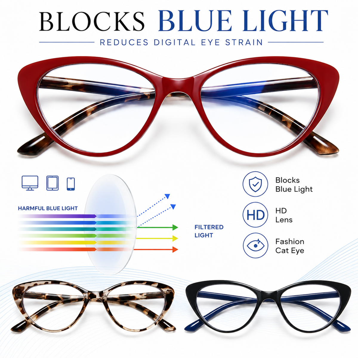 4-Pack Cat-Eye Blue-Light Readers for Women – Clear - product photo 7