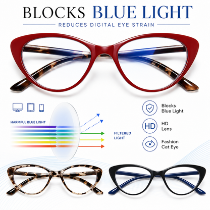 EYEURL Blue Light Blocking Cat Eye Reading Glasses for Women – 4 Pack Computer Readers, Anti-Glare Stylish Eyewear with Clear Vision