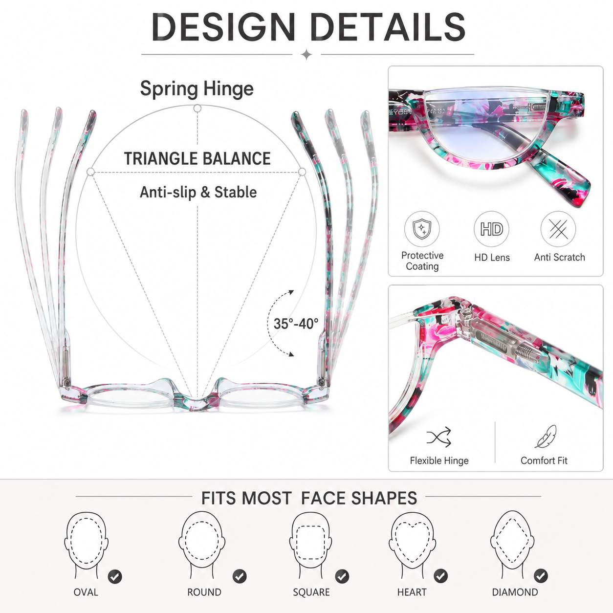 EYEURL Half Frame Reading Glasses for Women – 4 Pack Blue Light Blocking Computer Readers with Spring Hinges, Stylish Anti-UV Eyeglasses for Office and Daily Use