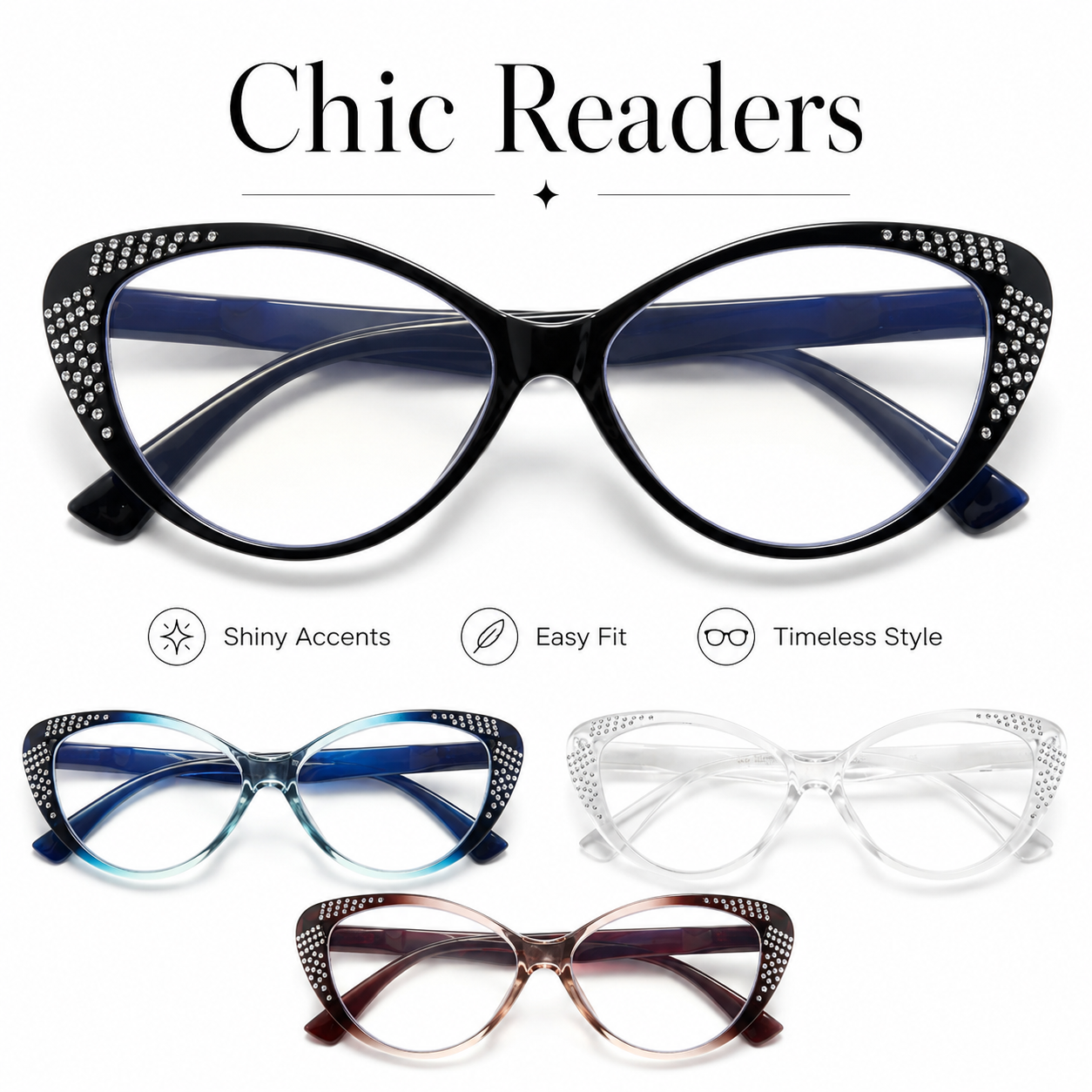 EYEURL Cat Eye Blue Light Blocking Reading Glasses for Women - Fashion Readers with Flexible Spring Hinges