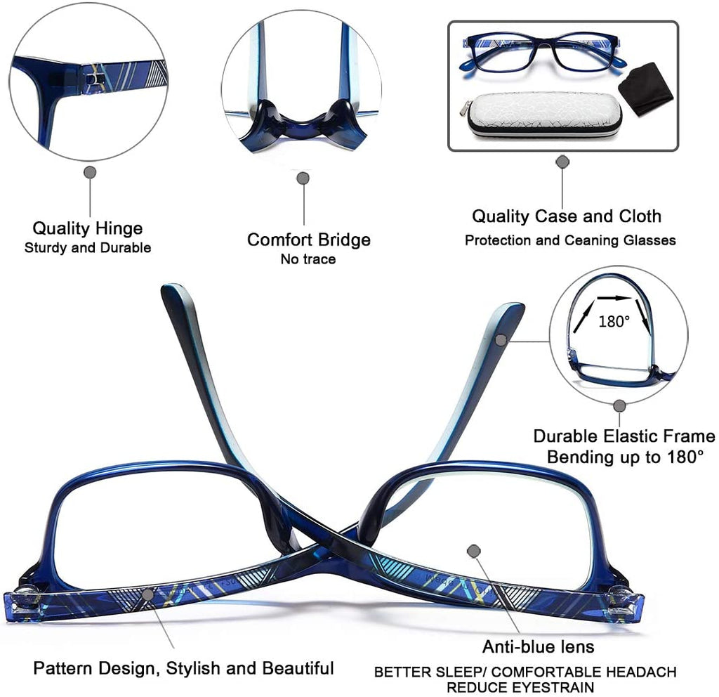 EYEURL Reading Glasses Womens Blue Light Blocking - 2 Pairs Ladies Computer Readers +1.25 Lightweight Colorful Eyeglass