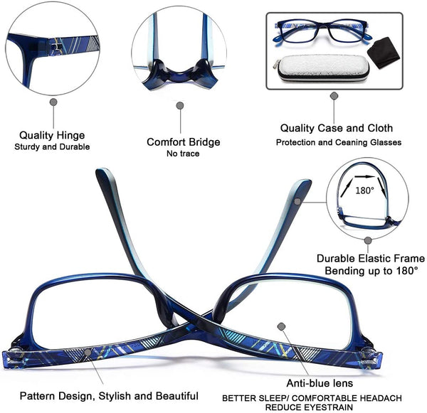 EYEURL Reading Glasses Womens Blue Light Blocking - 2 Pairs Ladies Computer Readers +1.25 Lightweight Colorful Eyeglass