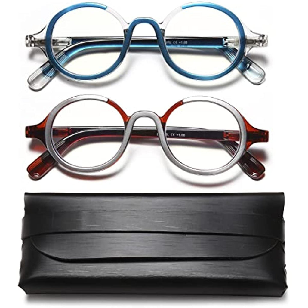 YTDBNS Reading Glasses for Men and Women - 2 Pack, Retro Round Blue Light Blocking Readers with Spring Hinges, 1.25x Computer Glasses