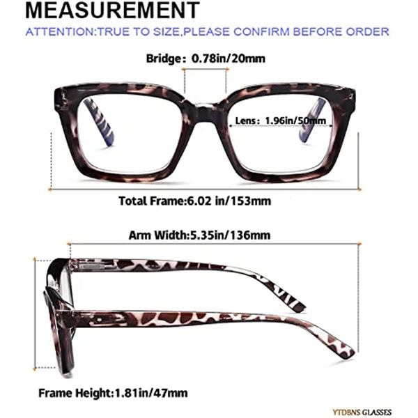 YTDBNS 2 Pack Oversized Retro Reading Glasses for Women, Oprah Style, Large Square Blue Light Blocking Readers for Men and Women, 1.25x