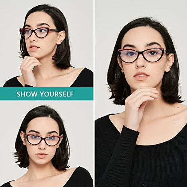 YTDBNS Blue Light Blocking Reading Glasses for Women - 3 Pack, Lightweight Cat Eye Readers with Spring Hinges, Fashion Designer Glasses, 1.5 Magnification