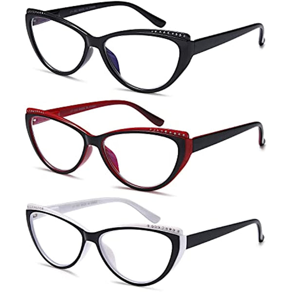 YTDBNS Blue Light Blocking Reading Glasses for Women - 3 Pack, Lightweight Cat Eye Readers with Spring Hinges, Fashion Designer Glasses, 1.5 Magnification