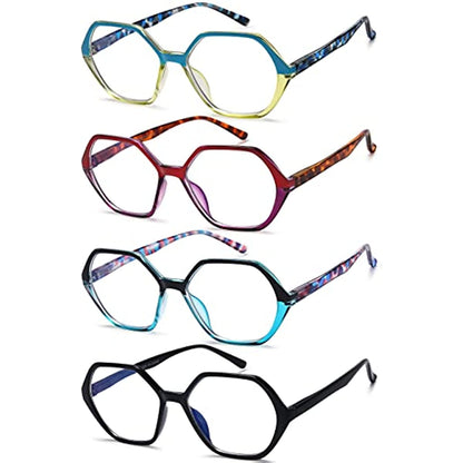 EYEURL 4-Pack Reading Glasses Blue Light Blocking,Reading Glasses Vintage Design Diamond-Shaped Frame Spring Hinge Readers for Women Men Anti Glare Filter Lightweight Eyeglasses,1.0