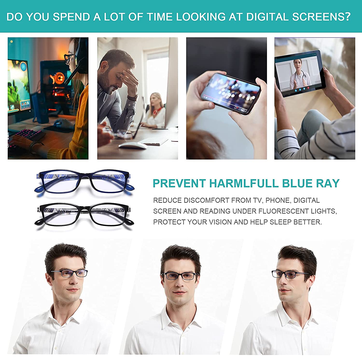EYEURL Reading Glasses Womens Blue Light Blocking - 2 Pairs Ladies Computer Readers +1.25 Lightweight Colorful Eyeglass