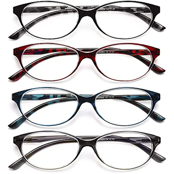 EYEURL Blue Light Blocking Reading Glasses for Women and Men, 4-Pack Computer Readers with Pouches