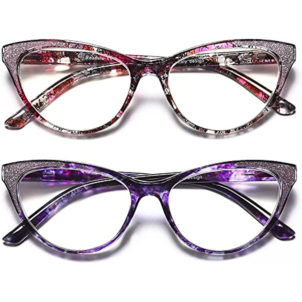 YTDBNS Blue Light Blocking Reading Glasses - 2 Pack Computer Readers, Cat Eye Fashion, Spring Hinges, Ultra-Light Glasses to Reduce Eye Strain +1.25x