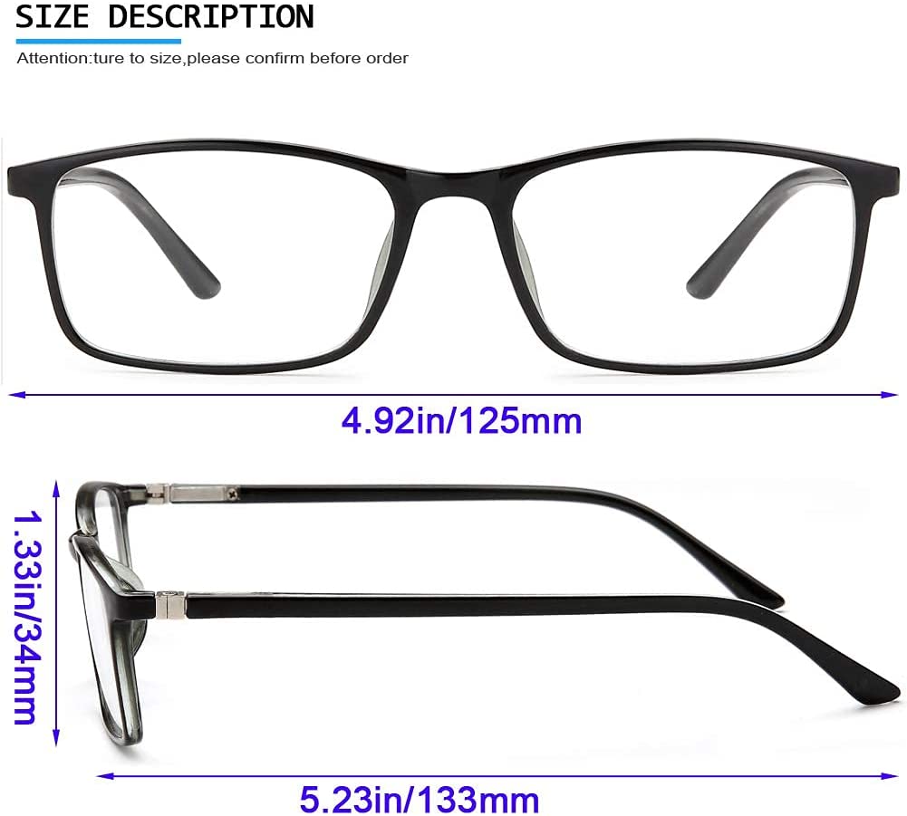 Reading Glasses Blue Light Blocking - 2 Pack Rectangle Frame Computer Readers  Women Men Spring Hinge Arms Lightweight Comfortble