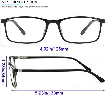 Reading Glasses Blue Light Blocking - 2 Pack Rectangle Frame Computer Readers  Women Men Spring Hinge Arms Lightweight Comfortble