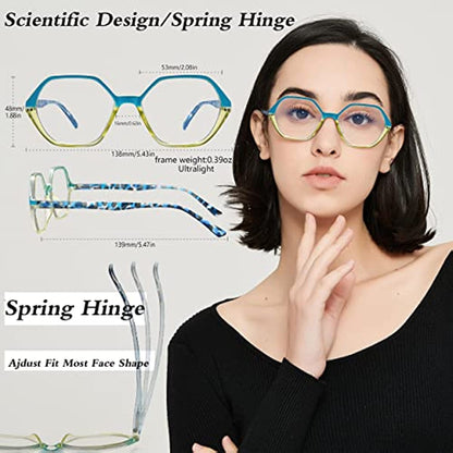 EYEURL 4-Pack Reading Glasses Blue Light Blocking,Reading Glasses Vintage Design Diamond-Shaped Frame Spring Hinge Readers for Women Men Anti Glare Filter Lightweight Eyeglasses,1.0