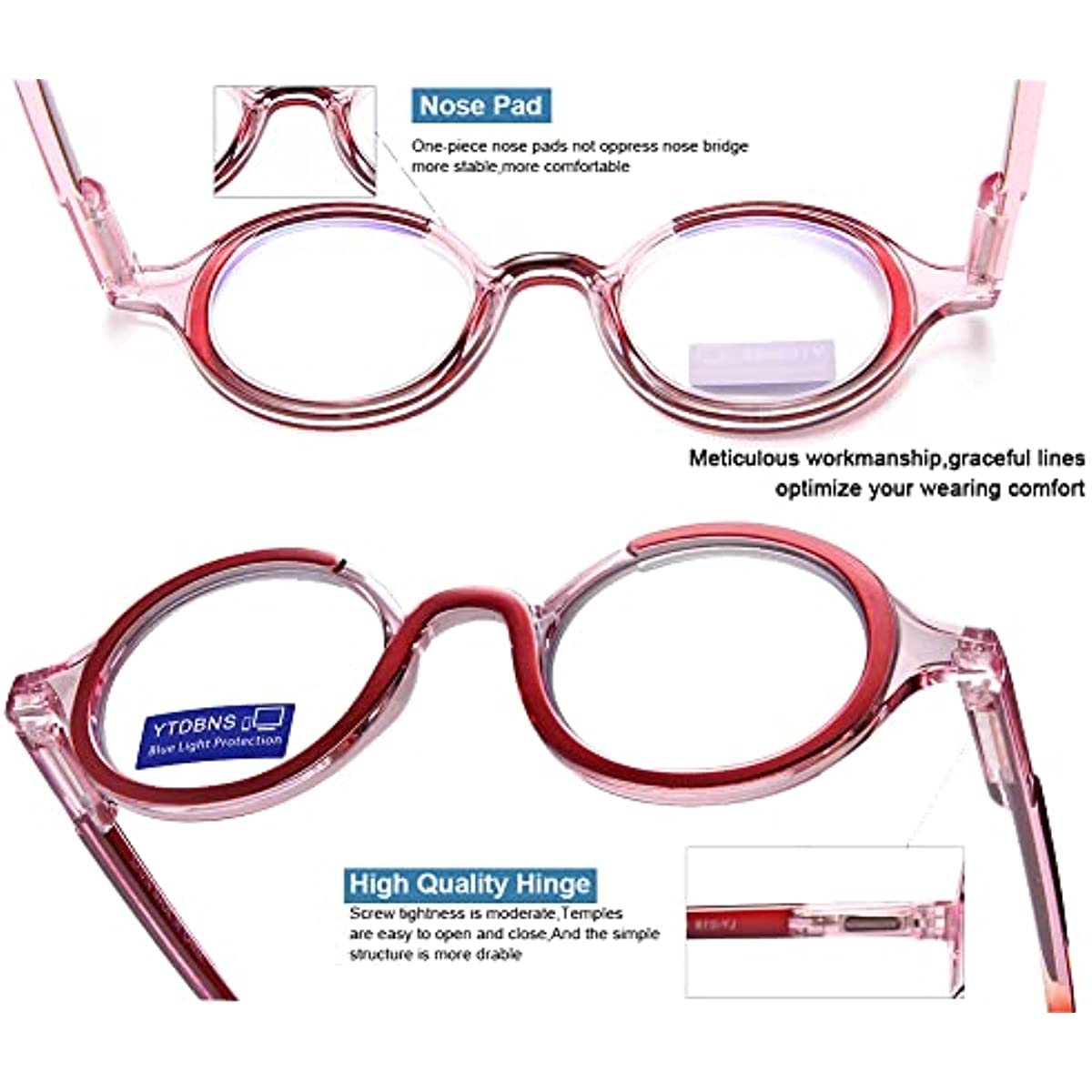 Blue Light Blocking Reading Glasses for Women and Men, 2-Pack Round Readers with Spring Hinges, 1.25x Magnification