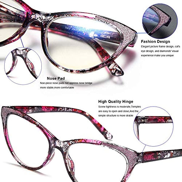 YTDBNS Blue Light Blocking Reading Glasses - 2 Pack Computer Readers, Cat Eye Fashion, Spring Hinges, Ultra-Light Glasses to Reduce Eye Strain +1.25x