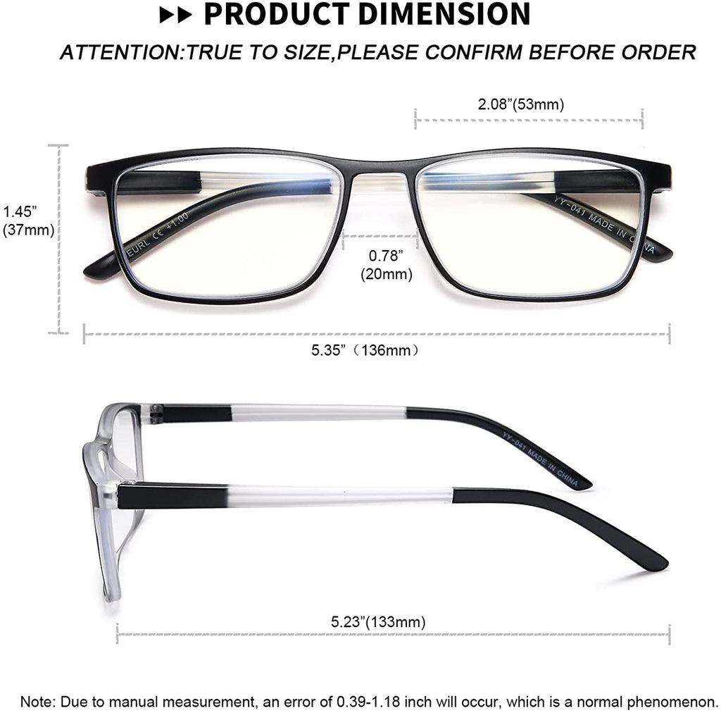 EYEURL 4 Pack Reading Glasses for Men and Women - Blue Light Blocking Computer Readers with Lightweight Spring Hinge