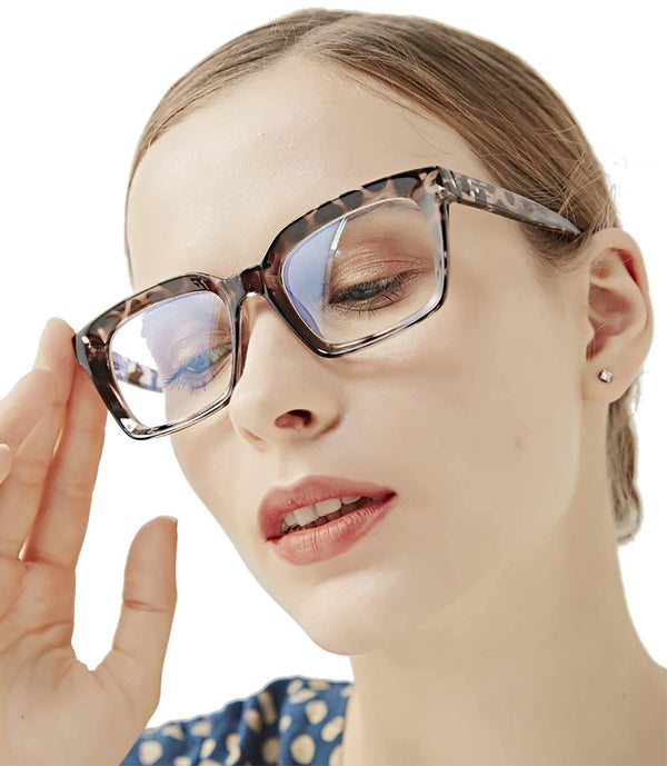 Reading Glasses Blue Light Blocking - 2 Pack Women Readers  Oprah Style Quality Computer Blue Eyeglass Oversized Square Spring Hinge Glare Blockers